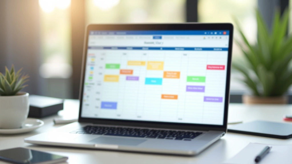Digitale kalender op scherm met gekleurde blokken voor concentratiewerk en vergaderingen